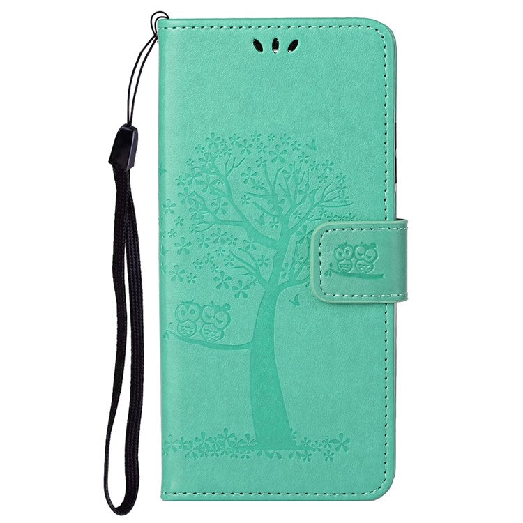 Scratch-proof PU Leather Protective Cover Imprinted Owl Pattern Phone Case with Stand Wallet for Google Pixel 6a - Green