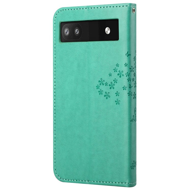 Scratch-proof PU Leather Protective Cover Imprinted Owl Pattern Phone Case with Stand Wallet for Google Pixel 6a - Green