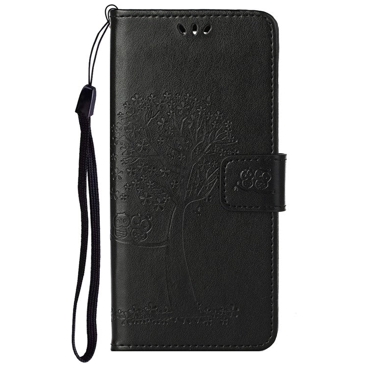 Scratch-proof PU Leather Protective Cover Imprinted Owl Pattern Phone Case with Stand Wallet for Google Pixel 6a - Black