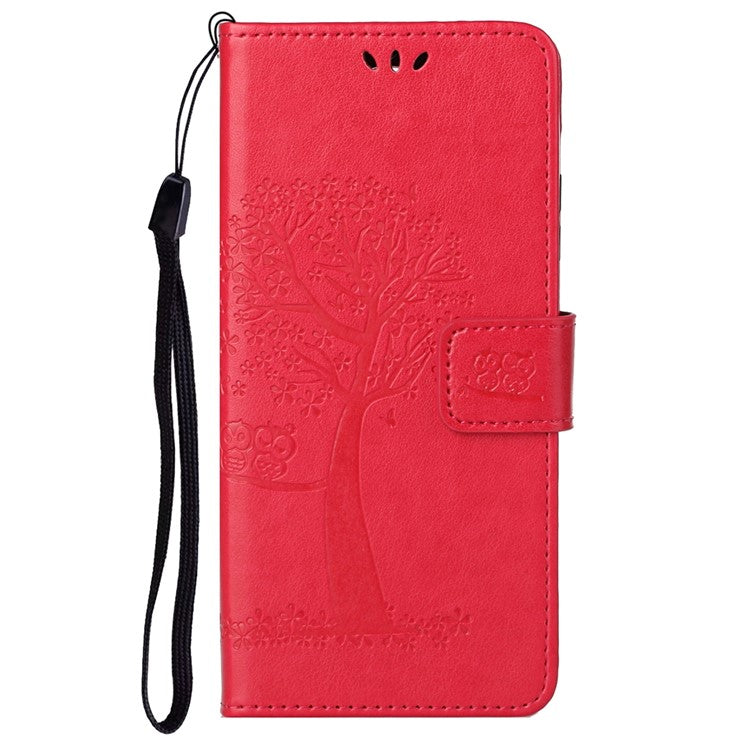 Scratch-proof PU Leather Protective Cover Imprinted Owl Pattern Phone Case with Stand Wallet for Google Pixel 6a - Red