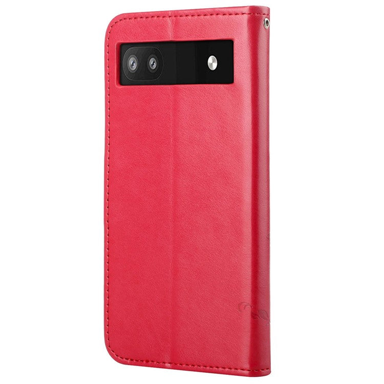 Scratch-proof PU Leather Protective Cover Imprinted Owl Pattern Phone Case with Stand Wallet for Google Pixel 6a - Red