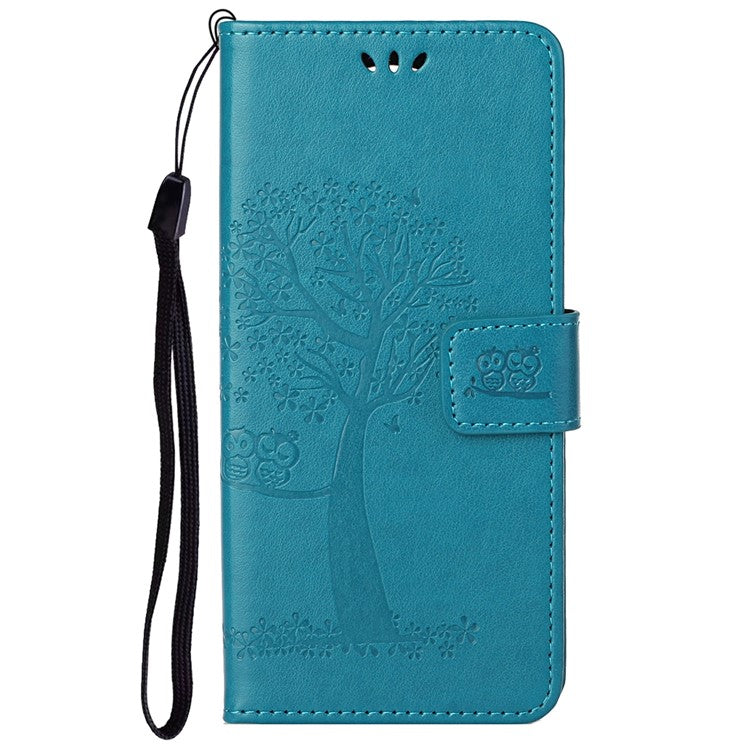 Scratch-proof PU Leather Protective Cover Imprinted Owl Pattern Phone Case with Stand Wallet for Google Pixel 6a - Blue