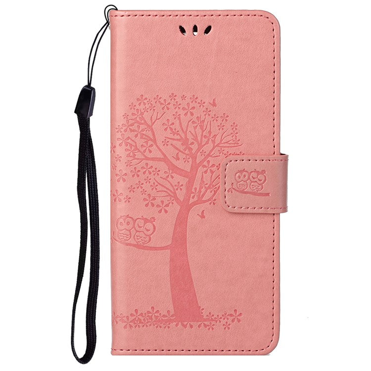 Scratch-proof PU Leather Protective Cover Imprinted Owl Pattern Phone Case with Stand Wallet for Google Pixel 6a - Pink