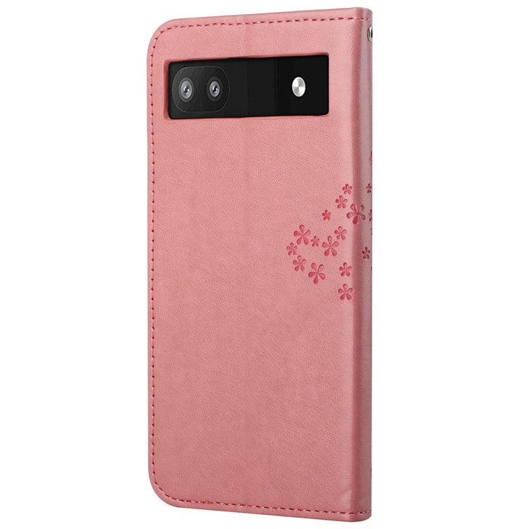 Scratch-proof PU Leather Protective Cover Imprinted Owl Pattern Phone Case with Stand Wallet for Google Pixel 6a - Pink