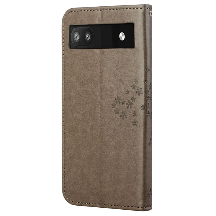 Scratch-proof PU Leather Protective Cover Imprinted Owl Pattern Phone Case with Stand Wallet for Google Pixel 6a - Grey