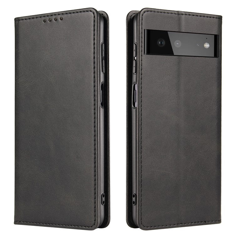 PU Leather Auto Magnetic Closed Case Stand Shockproof TPU Inner Wallet Flip Cover for Google Pixel 6 Pro - Black