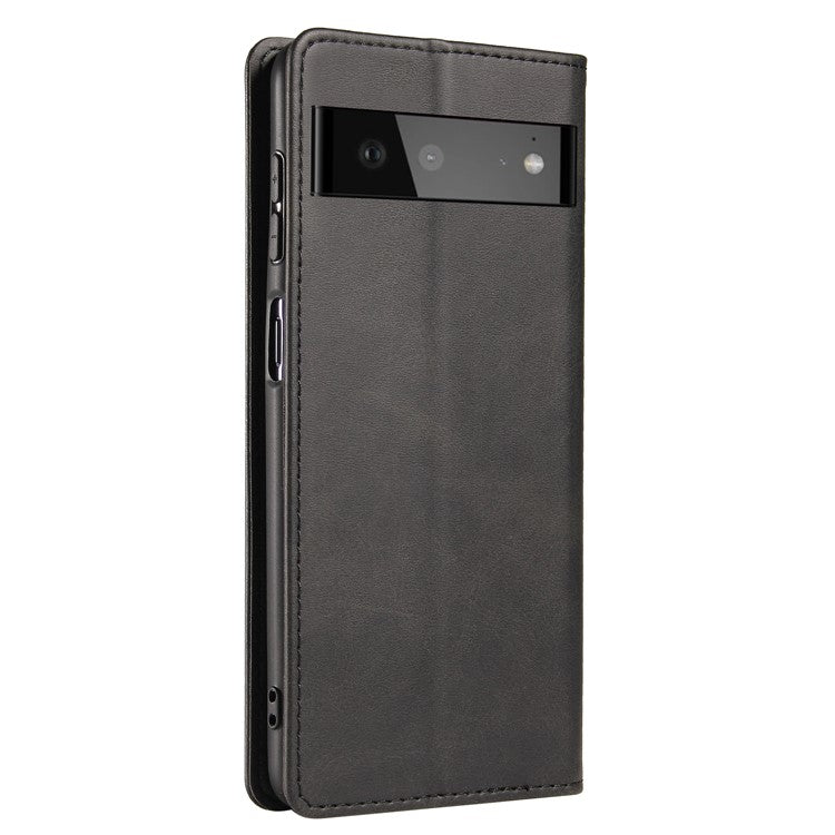 PU Leather Auto Magnetic Closed Case Stand Shockproof TPU Inner Wallet Flip Cover for Google Pixel 6 Pro - Black