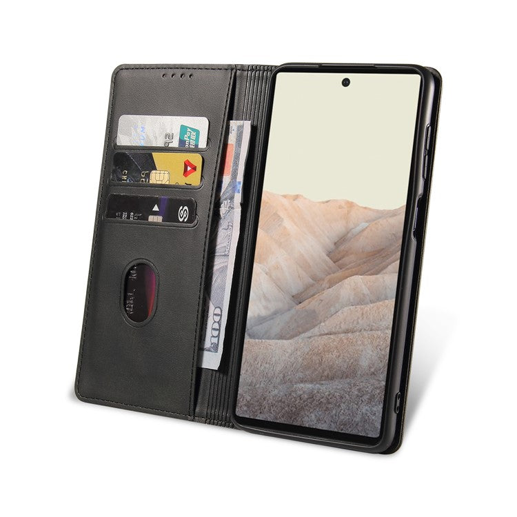 PU Leather Auto Magnetic Closed Case Stand Shockproof TPU Inner Wallet Flip Cover for Google Pixel 6 Pro - Black