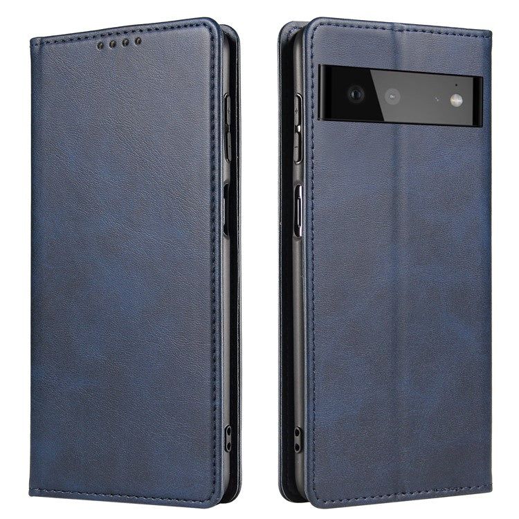 PU Leather Auto Magnetic Closed Case Stand Shockproof TPU Inner Wallet Flip Cover for Google Pixel 6 Pro - Blue