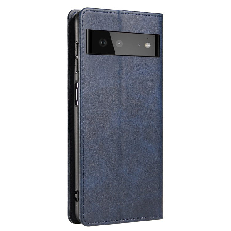 PU Leather Auto Magnetic Closed Case Stand Shockproof TPU Inner Wallet Flip Cover for Google Pixel 6 Pro - Blue