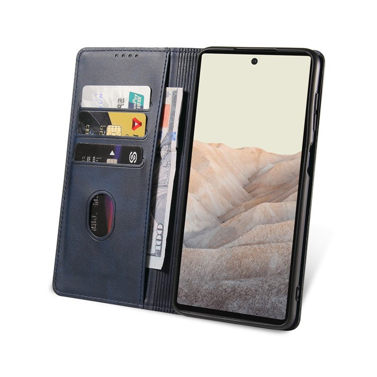 PU Leather Auto Magnetic Closed Case Stand Shockproof TPU Inner Wallet Flip Cover for Google Pixel 6 Pro - Blue