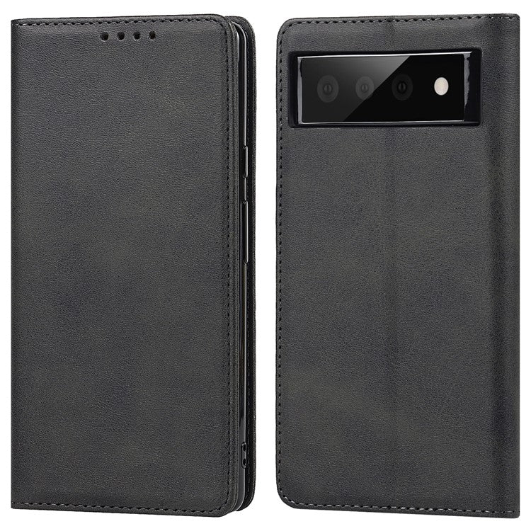 For Google Pixel 6 Wallet Stand Function Drop-proof Auto-absorbed TPU+PU Leather Phone Cover Case - Black