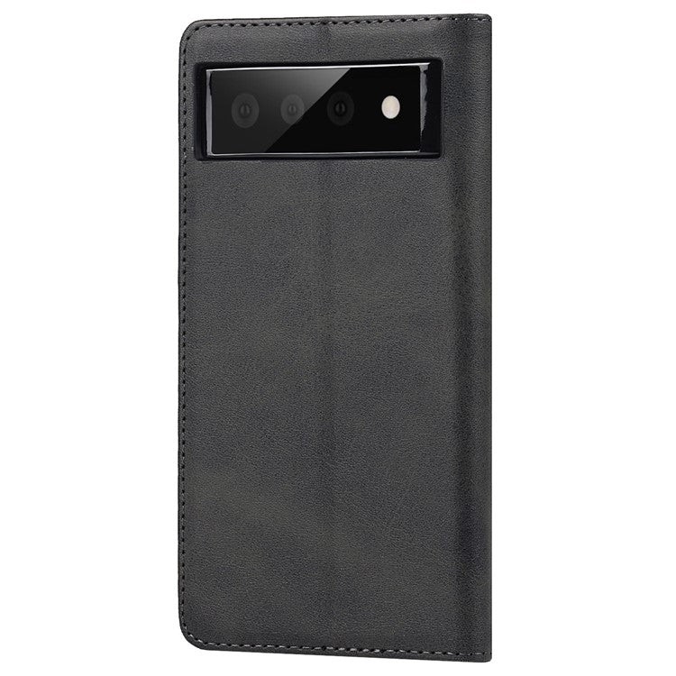 For Google Pixel 6 Wallet Stand Function Drop-proof Auto-absorbed TPU+PU Leather Phone Cover Case - Black