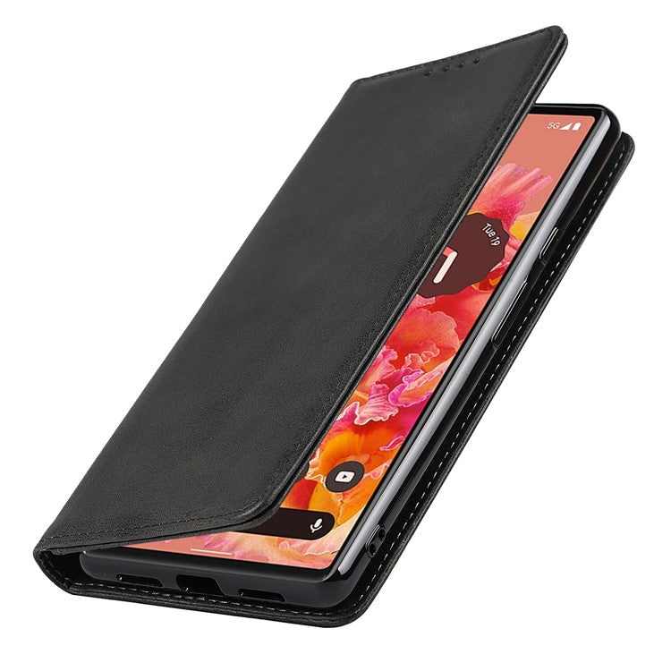 For Google Pixel 6 Wallet Stand Function Drop-proof Auto-absorbed TPU+PU Leather Phone Cover Case - Black