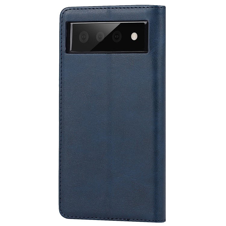 For Google Pixel 6 Wallet Stand Function Drop-proof Auto-absorbed TPU+PU Leather Phone Cover Case - Dark Blue