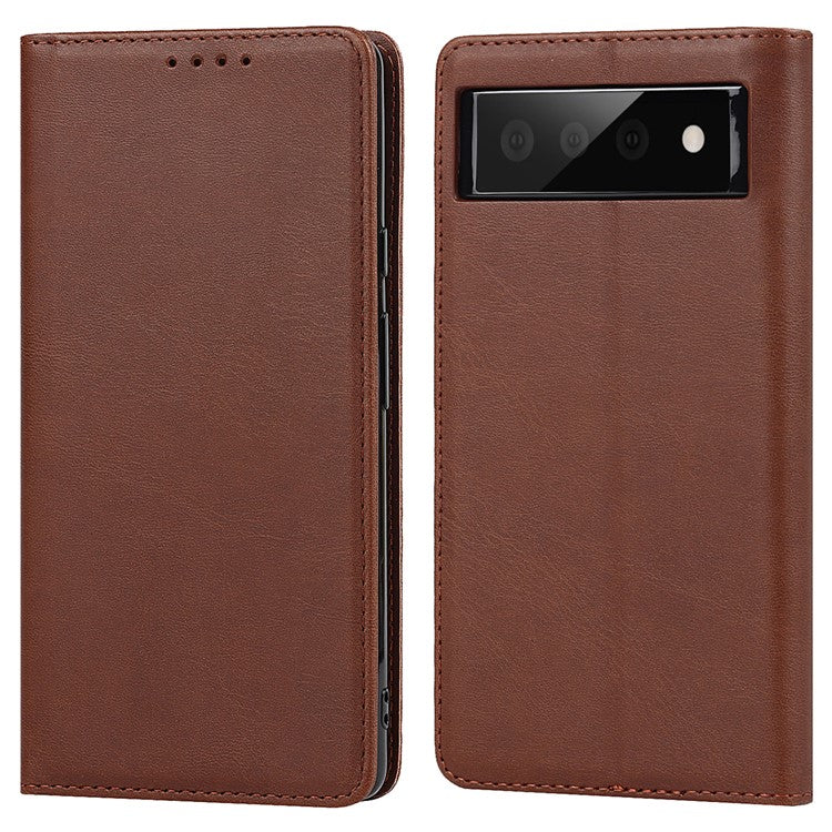 For Google Pixel 6 Wallet Stand Function Drop-proof Auto-absorbed TPU+PU Leather Phone Cover Case - Dark Brown