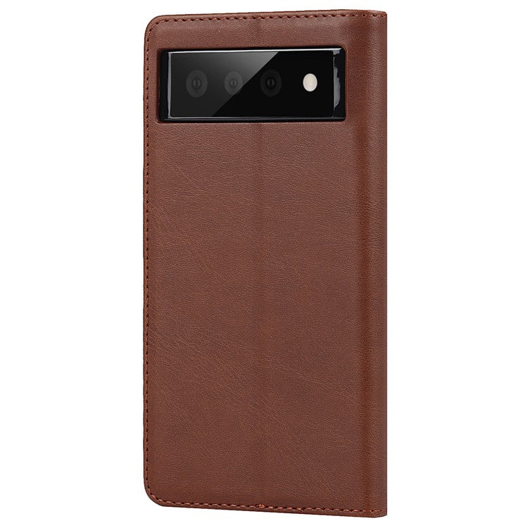 For Google Pixel 6 Wallet Stand Function Drop-proof Auto-absorbed TPU+PU Leather Phone Cover Case - Dark Brown