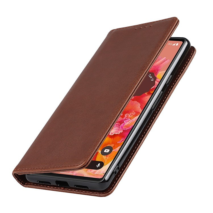 For Google Pixel 6 Wallet Stand Function Drop-proof Auto-absorbed TPU+PU Leather Phone Cover Case - Dark Brown