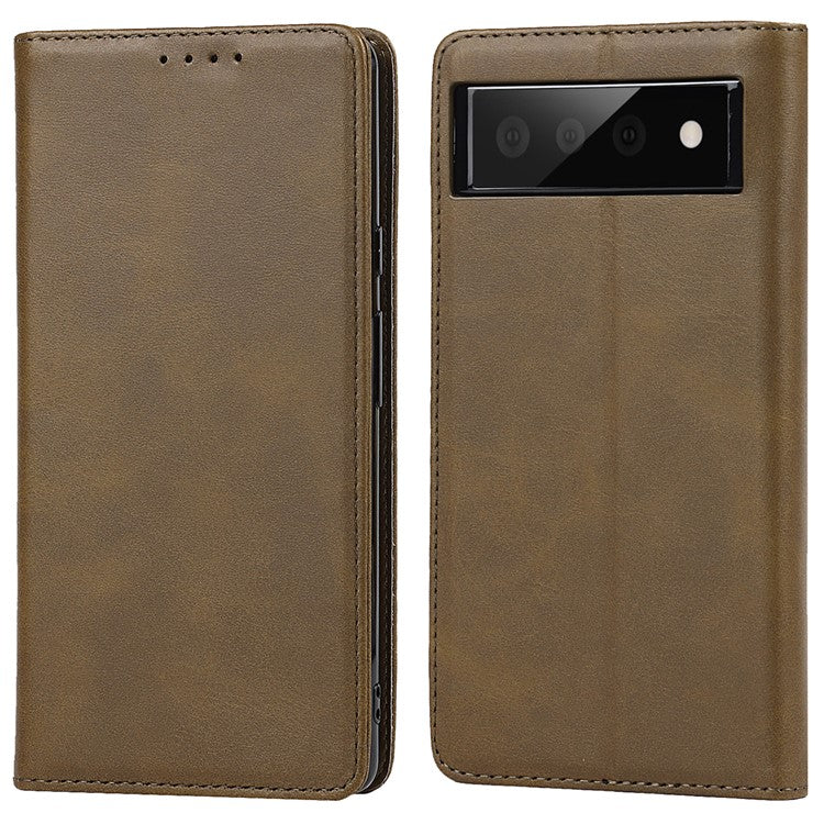 For Google Pixel 6 Wallet Stand Function Drop-proof Auto-absorbed TPU+PU Leather Phone Cover Case - Dark Green