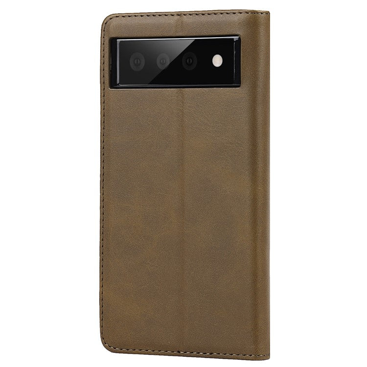 For Google Pixel 6 Wallet Stand Function Drop-proof Auto-absorbed TPU+PU Leather Phone Cover Case - Dark Green