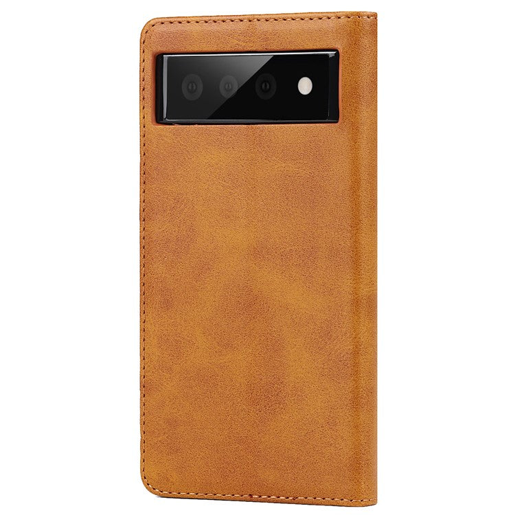 For Google Pixel 6 Wallet Stand Function Drop-proof Auto-absorbed TPU+PU Leather Phone Cover Case - Light Brown