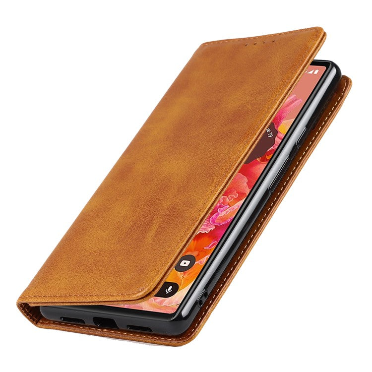 For Google Pixel 6 Wallet Stand Function Drop-proof Auto-absorbed TPU+PU Leather Phone Cover Case - Light Brown