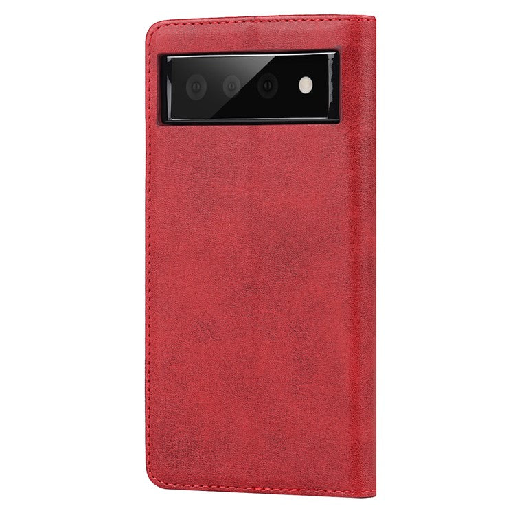 For Google Pixel 6 Wallet Stand Function Drop-proof Auto-absorbed TPU+PU Leather Phone Cover Case - Red