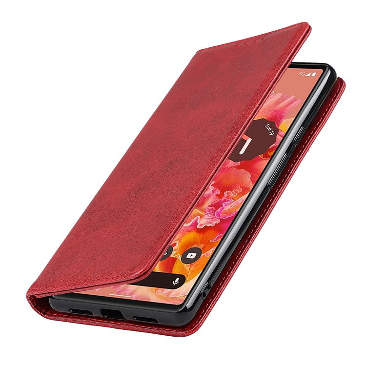 For Google Pixel 6 Wallet Stand Function Drop-proof Auto-absorbed TPU+PU Leather Phone Cover Case - Red