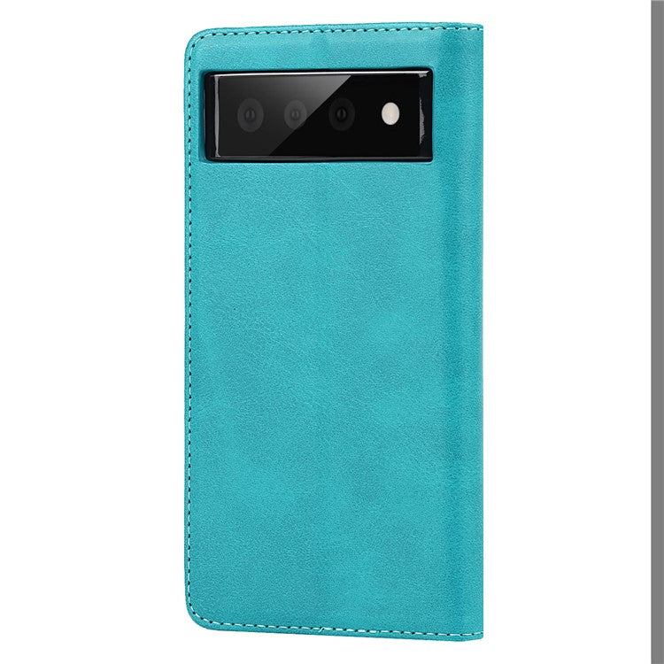 For Google Pixel 6 Wallet Stand Function Drop-proof Auto-absorbed TPU+PU Leather Phone Cover Case - Sky Blue