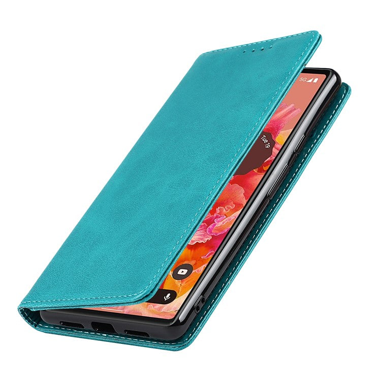 For Google Pixel 6 Wallet Stand Function Drop-proof Auto-absorbed TPU+PU Leather Phone Cover Case - Sky Blue