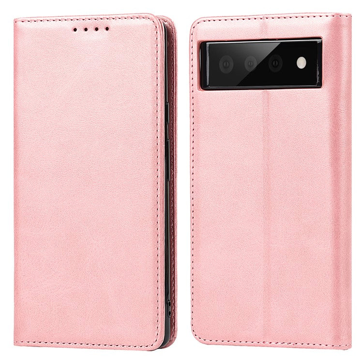 For Google Pixel 6 Wallet Stand Function Drop-proof Auto-absorbed TPU+PU Leather Phone Cover Case - Rose Gold