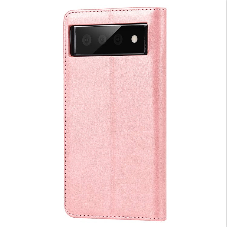 For Google Pixel 6 Wallet Stand Function Drop-proof Auto-absorbed TPU+PU Leather Phone Cover Case - Rose Gold