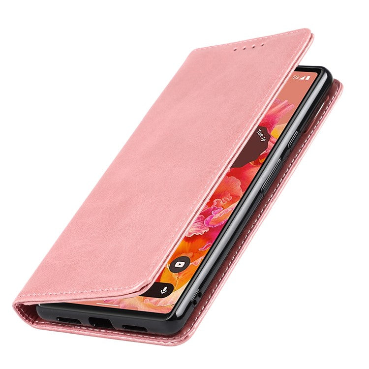 For Google Pixel 6 Wallet Stand Function Drop-proof Auto-absorbed TPU+PU Leather Phone Cover Case - Rose Gold