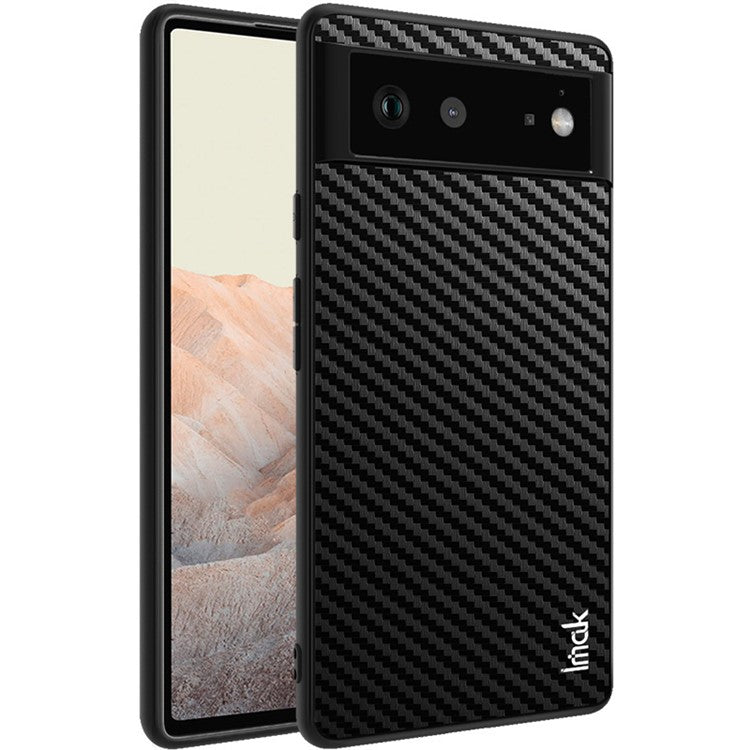 IMAK LX-5 Series Well-protected PU Leather Coated Soft TPU Frame Hard PC Protective Case with Screen Protector for Google Pixel 6 - Carbon Fiber Texture