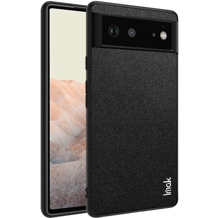 IMAK LX-5 Series Well-protected PU Leather Coated Soft TPU Frame Hard PC Protective Case with Screen Protector for Google Pixel 6 - Cross Texture