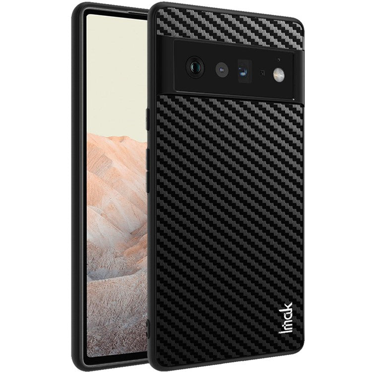 IMAK LX-5 Series PU Leather Coated Hard PC + Soft TPU Frame Hybrid Protective Case with Screen Protector for Google Pixel 6 Pro - Carbon Fiber Texture