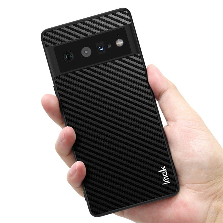 IMAK LX-5 Series PU Leather Coated Hard PC + Soft TPU Frame Hybrid Protective Case with Screen Protector for Google Pixel 6 Pro - Carbon Fiber Texture