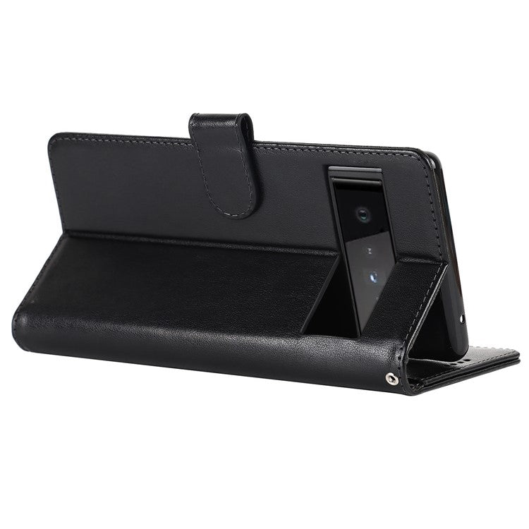 R61 Texture Felled Seam PU Leather Cover Wallet Phone Case Shell with Foldable Stand for Google Pixel 6 Pro - Black