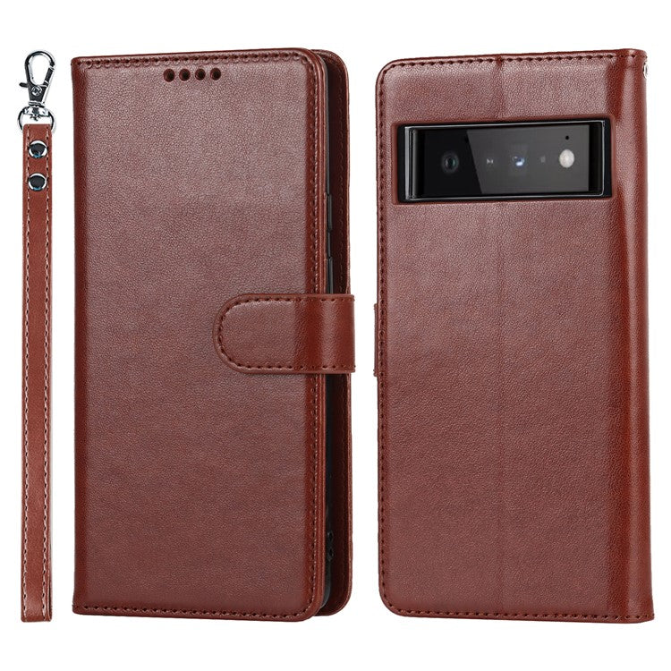 R61 Texture Felled Seam PU Leather Cover Wallet Phone Case Shell with Foldable Stand for Google Pixel 6 Pro - Brown