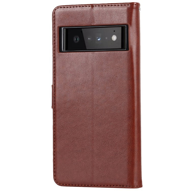 R61 Texture Felled Seam PU Leather Cover Wallet Phone Case Shell with Foldable Stand for Google Pixel 6 Pro - Brown