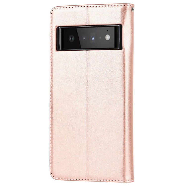 R61 Texture Felled Seam PU Leather Cover Wallet Phone Case Shell with Foldable Stand for Google Pixel 6 Pro - Rose Gold