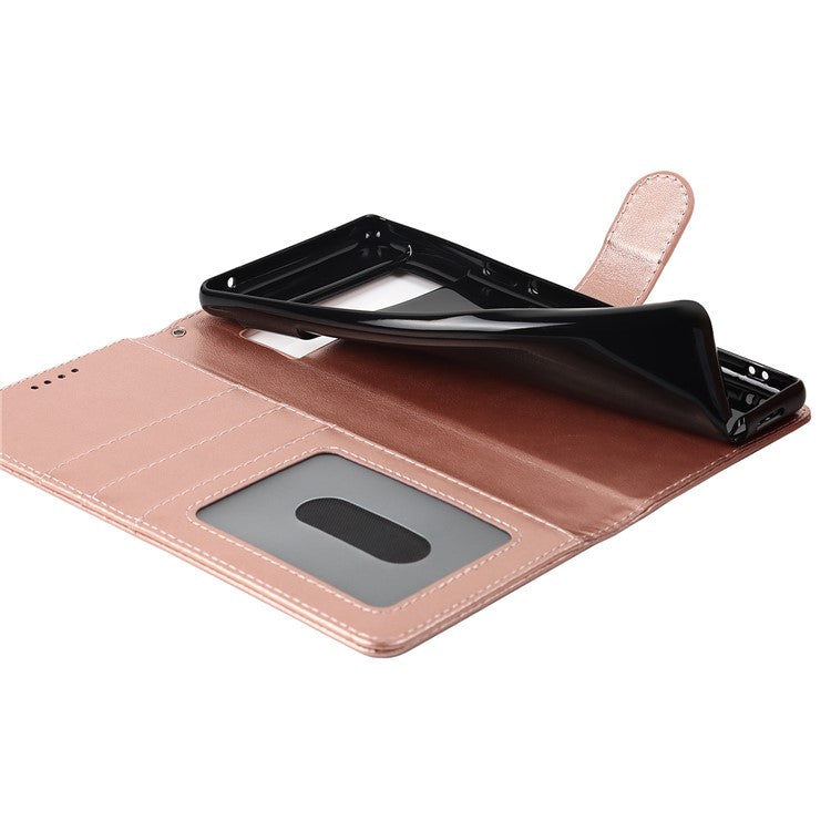 R61 Texture Felled Seam PU Leather Cover Wallet Phone Case Shell with Foldable Stand for Google Pixel 6 Pro - Rose Gold