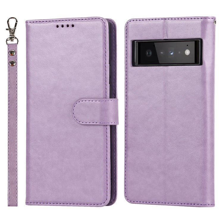 R61 Texture Felled Seam PU Leather Cover Wallet Phone Case Shell with Foldable Stand for Google Pixel 6 Pro - Purple