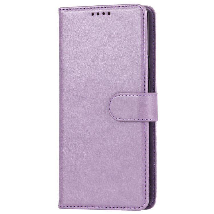 R61 Texture Felled Seam PU Leather Cover Wallet Phone Case Shell with Foldable Stand for Google Pixel 6 Pro - Purple