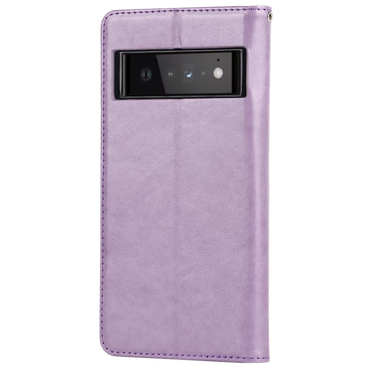 R61 Texture Felled Seam PU Leather Cover Wallet Phone Case Shell with Foldable Stand for Google Pixel 6 Pro - Purple