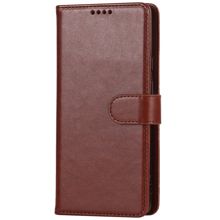 R61 Texture Felled Seam Shockproof Leather Case Wallet Stand Flip Phone Cover with Strap for Google Pixel 6 - Brown