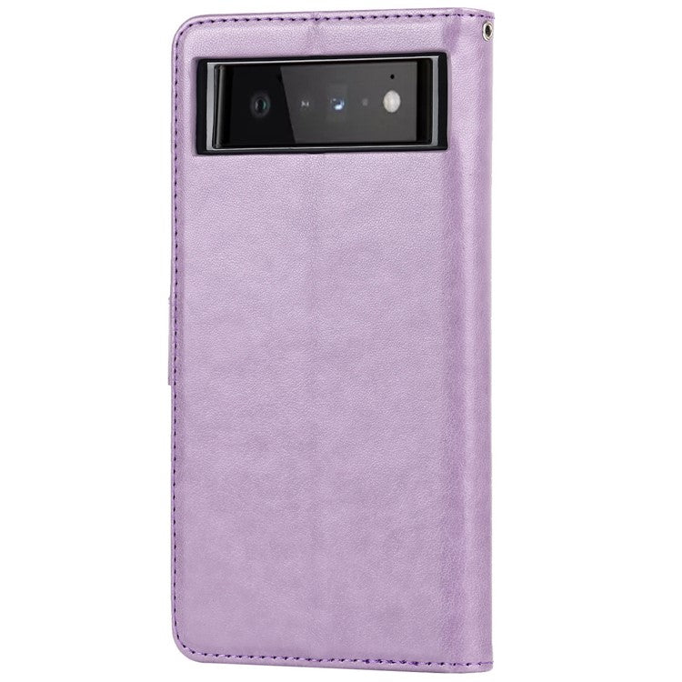 R61 Texture Felled Seam Shockproof Leather Case Wallet Stand Flip Phone Cover with Strap for Google Pixel 6 - Purple