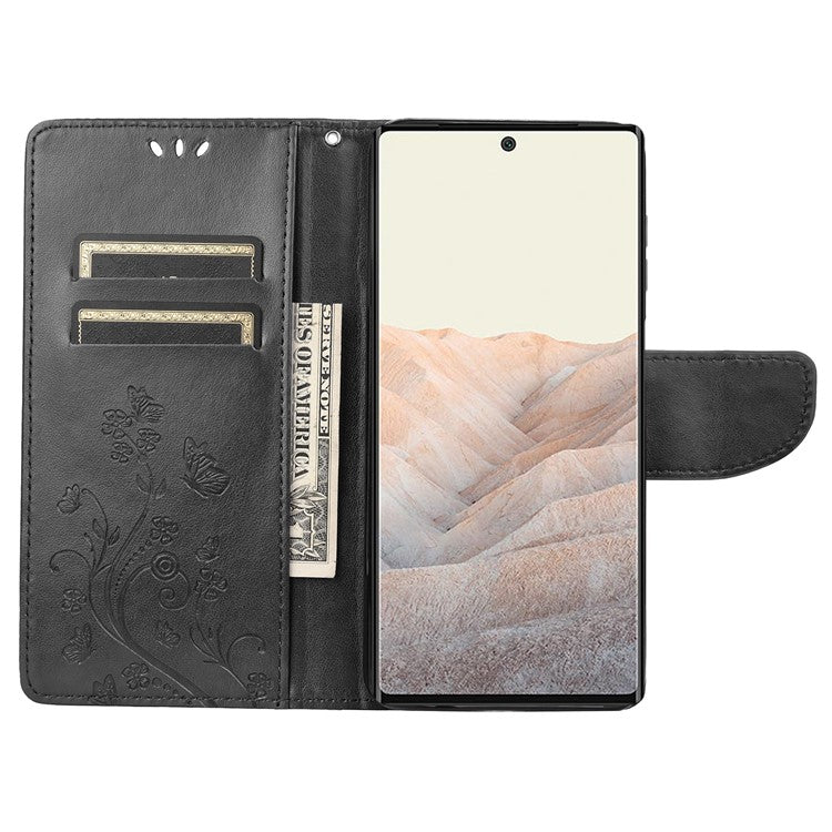 Stylish Imprint Butterflies Leather Phone Case Practical Wallet Stand Covering for Google Pixel 6a - Black