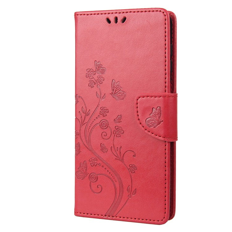 Stylish Imprint Butterflies Leather Phone Case Practical Wallet Stand Covering for Google Pixel 6a - Red