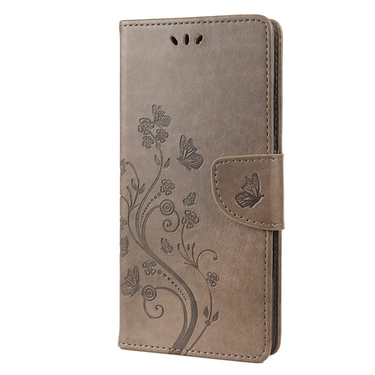 Stylish Imprint Butterflies Leather Phone Case Practical Wallet Stand Covering for Google Pixel 6a - Grey